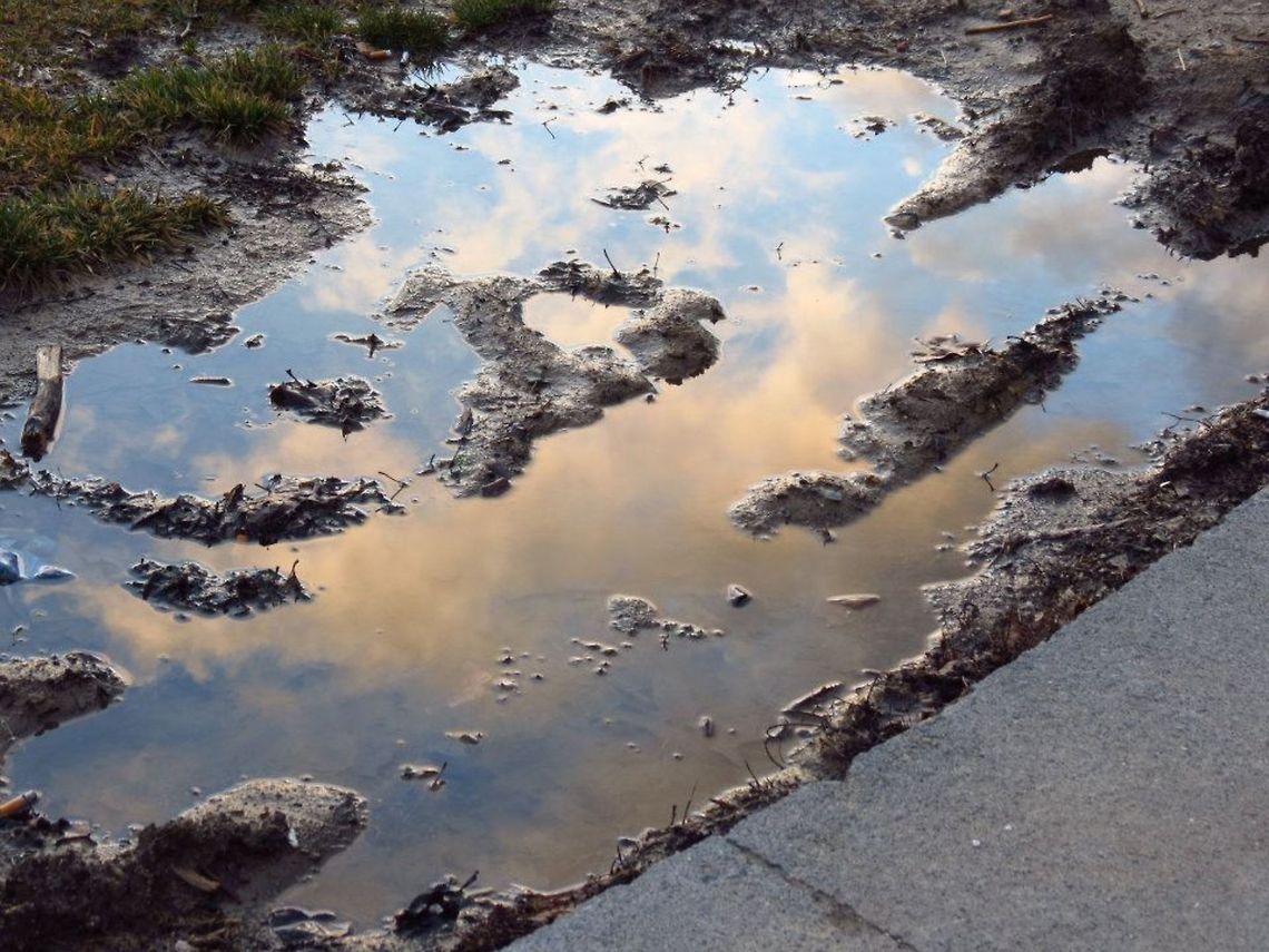 Puddle a puddle with the reflection of the sky and clouds Clouds,Geotagged,Reflection,Sky,United States,puddle,water