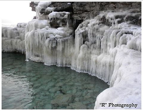 Cold As Ice Icicles cover the rocky shoreline at Cave Point County Park, Door County, Wisconsin  Geotagged,United States