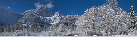 Big Four Mountain Panorama Finally!- a bluebird day for snowshoeing  Geotagged,United States,Winter