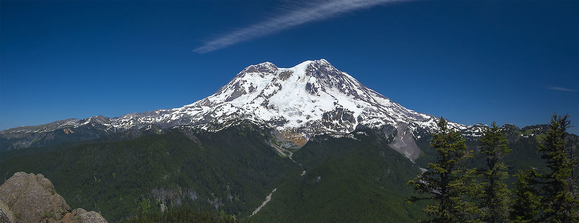 Mount Rainer from Gobblers Knob This is a little visited corner of the park (getting to the trail means a nearly 4 mile walk up a closed road), but it's well worth it to get to this old fire lookout. Perched on a tiny bald at the top of a mountain it has an absolutely stunning view of Rainier to the east and even Saint Helens visible through notch far off to the south.  Geotagged,Summer,United States