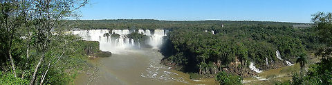 Iguazu falls ground level panorama A panorama from the Brazilian side of the Iguazu falls. Brazil,Iguazu falls,Landscapes,Panorama,Waterfall