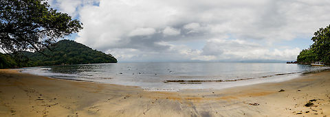 Nosy Mangabe, a tropical island to ourselves From Maroantsetra, it is a 30 minute boat fair to this island, Nosy Mangabe (not to be confused with Nosy Be). It has no permanent settlement, only tourists visiting every now and then. When we arrived, the only tourists on the island were leaving, which means it was just us, a park ranger, a guide and a cook. 

We spent one day and night here, and did 3 walks, basically all day long. The island is known for two lemurs, the white-belted black-and-white ruffed lemur and the white-fronted brown lemur. It has very few birds, yet all the more frogs and reptiles. 

This photo was taken from the beach after arriving. Africa,Geotagged,Madagascar,Madagascar North,Nosy Mangabe,Spring,World