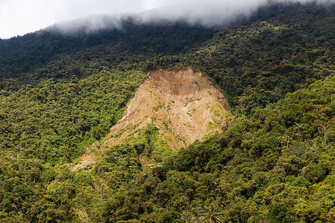 Giant Landslide, Trampoline of Death, Colombia Here&#039;s the aftermath of a large natural landslide found in Southern Colombia as seen from the Trampoline of Death road between Mocoa and La Cocha. This region is plagued by landslides that are typically caused by the steepness of the terrain combined with heavy rainfall. <br />
<br />
This region of the Andes has some of the largest drops, consider an altitude change from 500m to 5,500m in a mere 50-100km of distance. Such drops are only found in the Himalayas and here.<br />
<br />
In 2017, a large landslide wrecked the town of Mocoa, leaving hundreds dead. Deforestation can also be a cause of landslides, but in this instance it doesn&#039;t look to be a factor.<br />
<br />
Some more natural events here, if you&#039;re interested:<br />
<br />
<a href="https://www.jungledragon.com/tag/17197/natural_events.html" title="Natural events" class="tag"><em>43</em>Natural events</a> Colombia,Colombia 2018,Colombia South,Natural events,South America,Trampoline of Death,World