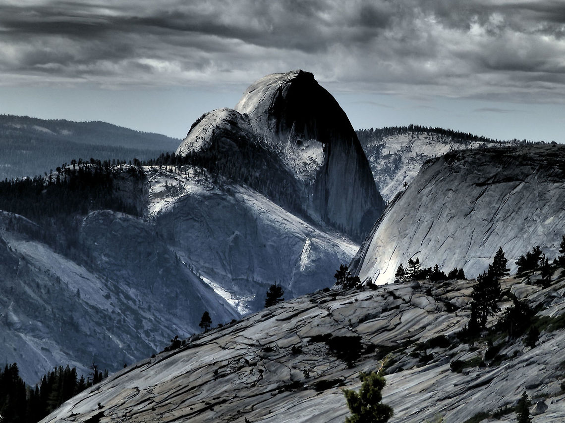 Olmsted Point September, 2014.<br />
Next to the Tioga Road in Yosemite National park, it is an excellent viewing area into Tenaya Canyon. This view looks southwest into the valley, giving, in particular, a view of the northern side of Half Dome and a view of Tenaya Lake to the east. California,Geotagged,Summer,United States,Yosemite,scenery