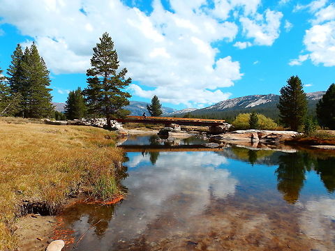 View of Tuolumne Meadows, Yosemite NP, CA Sep 18, 2014.
Tuolumne Meadows is a gentle, dome-studded sub-alpine meadowy section of the Tuolumne River, in the eastern section of Yosemite National Park, in the United States. Its approximate location is 37°52.5′N 119°21′W. Its approximate elevation is 8,619 feet (2,627 m). 
https://en.wikipedia.org/wiki/Tuolumne_Meadows
 Geotagged,Summer,United States