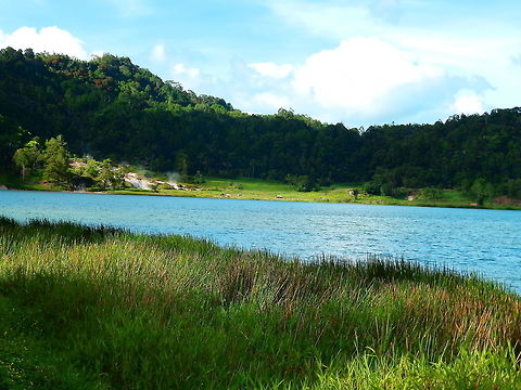 Danau Linow (Linow Lake) Another view of the Lake with some cloudy shades. In the left on the distance you can see the hydrothermal vents. This is indicative that beneath the lake there is quite some volcanic activity going on. Geotagged,Indonesia,Spring,Sulawesi