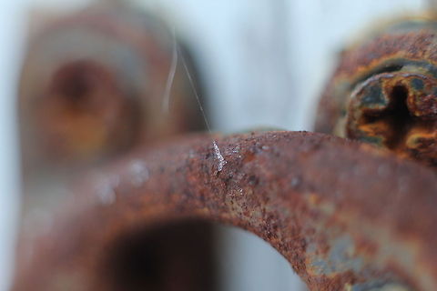 Midget magic Spying around I noticed a spiderweb that was partially frosted. It is just a minor detail, but on the rusted locking mechanism on a wooden lantern it was like midget magic. Geotagged,The Netherlands,frost,ice,lock,macro,rust,screw,spider