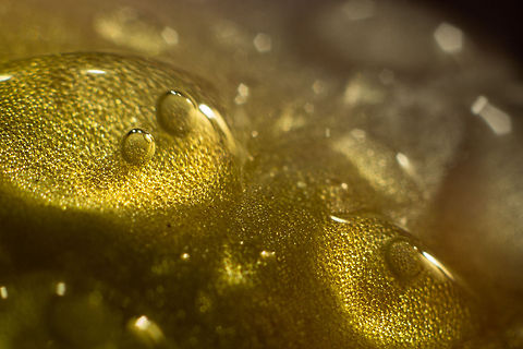 Godly tears in dual core (teardrops on Jupiter) Shot on the coarsely structured leaf of a <>, the diamond-like reflections caught my attention. Allas I forgot about the flower itself. 
The shot is flaky due to the many reflections the focus was slighty off. Sorry for that:)
(view in HD) Geotagged,The Netherlands,Vanda tricolor,canon,dew drops,marco,soligor 12mm,soligor 20mm,soligor 36mm,water