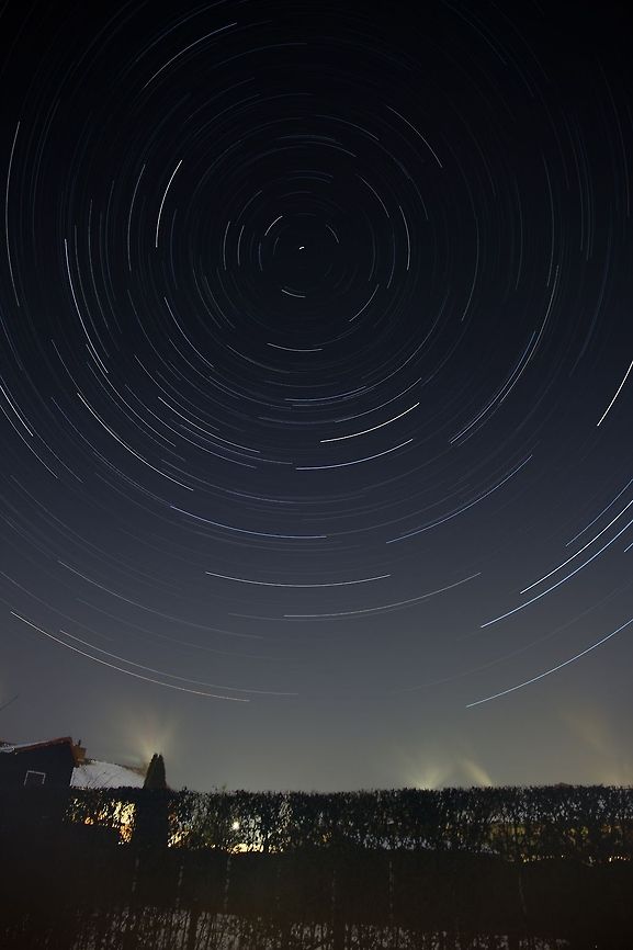 Beneath the stars, or so to say An Elven-maid there was of old,<br />
    A shining star by day:<br />
Her mantle white was hemmed with gold,<br />
    Her shoes of silver-grey.<br />
<br />
A star was bound upon her brows,<br />
    A light was on her hair<br />
As sun upon the golden boughs<br />
In Lorien the fair.  Geotagged,Ligustrum ovalifolium,The Netherlands,frost,night,north,star,stars,startrail,trail