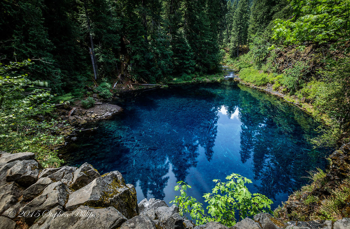 Blue Pool Tamolitch Pool (also known as Blue Pool) is the basin of Tamolitch Falls, once a natural waterfall on the McKenzie River that has since been diverted by EWEB, buried by lava flows, and is now a &ldquo;dry&rdquo; waterfall. What remains is a large, breathtaking pool of spring-fed water that shades from deep purple to turquoise.<br />
<br />
This is a unique site.  While it is rare to see a large waterfall ledge completely dry, the color and composition of the pool is also unique.<br />
<br />
One of the first things you&rsquo;ll notice is the color of the water.  The topaz blue color of the water is almost iridescent &ndash; like a blue anti-freeze.  The water is so clear that is seems to be only about 1m deep &ndash; yet closer inspection will reveal that in many spots its over 10m deep.  So pure in fact that you&rsquo;d swear the water wasn&rsquo;t  moving &ndash; yet at the end of this glass like pond &ndash;  a volume of water rushes out as the McKenzie River is reborn.