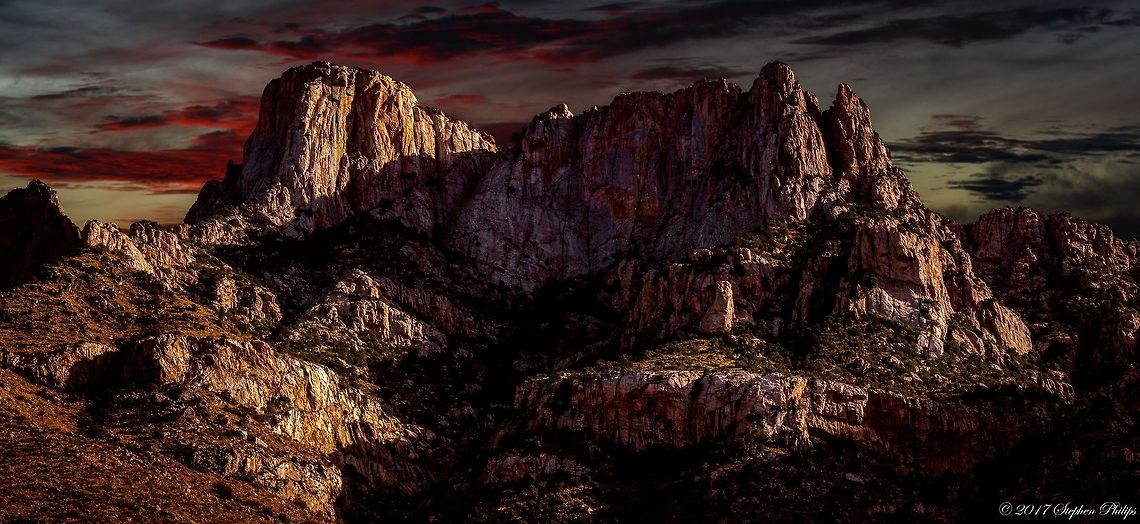 Pusch Ridge Peak Pusch Ridge is primarily made up of three distinct peaks, including (from southwest to northeast in orientation) Pusch Peak, Bighorn Mountain, and Table Mountain. Pusch Peak is the westernmost point in the Santa Catalina Mountains, and rises in elevation over 2,000 feet (610 m) to a peak elevation of 5,366 feet (1,636 m). Bighorn Mountain rises to an elevation about 5,662 feet (1,726 m) at the summit. Table Mountain rises in elevation to 6,265 feet (1,910 m). A minor peak, known as The Cleaver, is located between Pusch Peak and Bighorn Mountain, rising to a summit of about 4,912 feet (1,497 m). Geotagged,United States