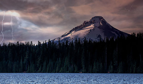 Timothy Lake Oregon This image includes 4 separate merged photos to capture multiple lightning strikes. With the majestic Mt Hood cresting at over 10,000 ft (3,000m) dwarfs the tall douglas fir trees along the banks. Geotagged,Lightning,Mountains,Timothy lake,lightning strike,mt hood,water