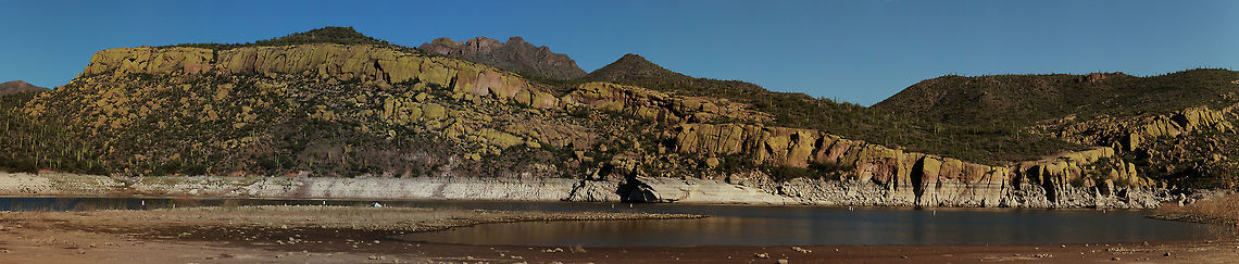 Green "Crustose Lichen" 13 image vertipano = 2GB image in PS<br />
<br />
The Yellow Cliffs are a well known feature near the northern end of Bartlett Lake. The rocks of the cliffs take on their yellow coloration due to an extensive colony of yellow &quot;crustose&quot; lichen. Lichen is a fascinating organism. Actually it is not a single organism, but a symbiotic community of algae or cyanobacteria living with a fungus. Fall,Geotagged,United States,vertipano