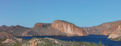 Canyon Lake Arizona Canyon Lake is one of four reservoirs that were formed by the damming of the Salt River in the U.S. state of Arizona.

The lake was formed by the Mormon Flat Dam, which was completed in 1925 after two years of construction. Canyon Lake, with a surface area of 950 acres (380 ha), is the third and smallest of four lakes created along the Salt River. Two others, Apache Lake and Roosevelt Lake, are upstream. The fourth, Saguaro Lake, is downstream.

Canyon Lake lies approximately 15 miles (24 km) up the Apache Trail from Apache Junction, Arizona and 51 miles (82 km) east of Phoenix. It is within the Superstition Wilderness of Tonto National Forest and is a popular recreation area for the Phoenix metropolitan area. Recreation amenities include hiking trails, camping, and boating, all managed by the United States Forest Service. Canyon Lake is a popular stop along the Apache Trail route from Apache Junction, Arizona, passing Tortilla Flat, Arizona, before reaching Apache Lake and Roosevelt Lake behind Theodore Roosevelt Dam. Fall,Geotagged,United States