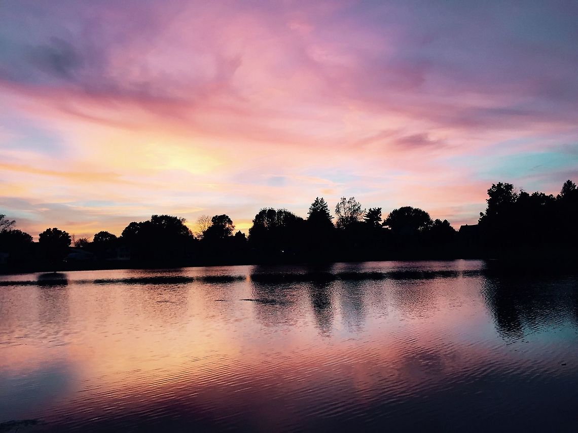 Reflections This beautiful sunset was taken on the banks of the mill pond, more commonly known as Mirror Lake, in Mondovi, WI, October 10th, 2015 at 6:48 pm with an iphone 4 camera. Geotagged,Landscape,Nature scene,Sunset,United States,Wisconsin,beautiful,rainbow sunset