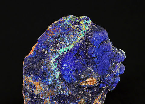 Azurite Azurite is a blue copper mineral produced by the weathering of copper ore deposits. My husband gave me this rock for our anniversary last year. Very romantic <3. Geotagged,Spring,United States,azurite,blue rock,carbonate mineral,chessylite,copper,mineral,rock