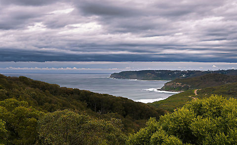 Pacific coast blues Some low and intriguing clouds on this day over Glenrock.

Glenrock State conservation area is littoral rainforest -  the structure and composition of which is strongly influenced by its proximity to the ocean.

The forest  encompasses 534 hectares/1319 acres.

There are many threats to these endangered ecological communities.  Australia,Geotagged,Glenrock Conservation area,Pacific coast,South Pacific ocean,Winter,forest,landscape,littoral rainforest,nature reserve,new south wales,scenery,trees