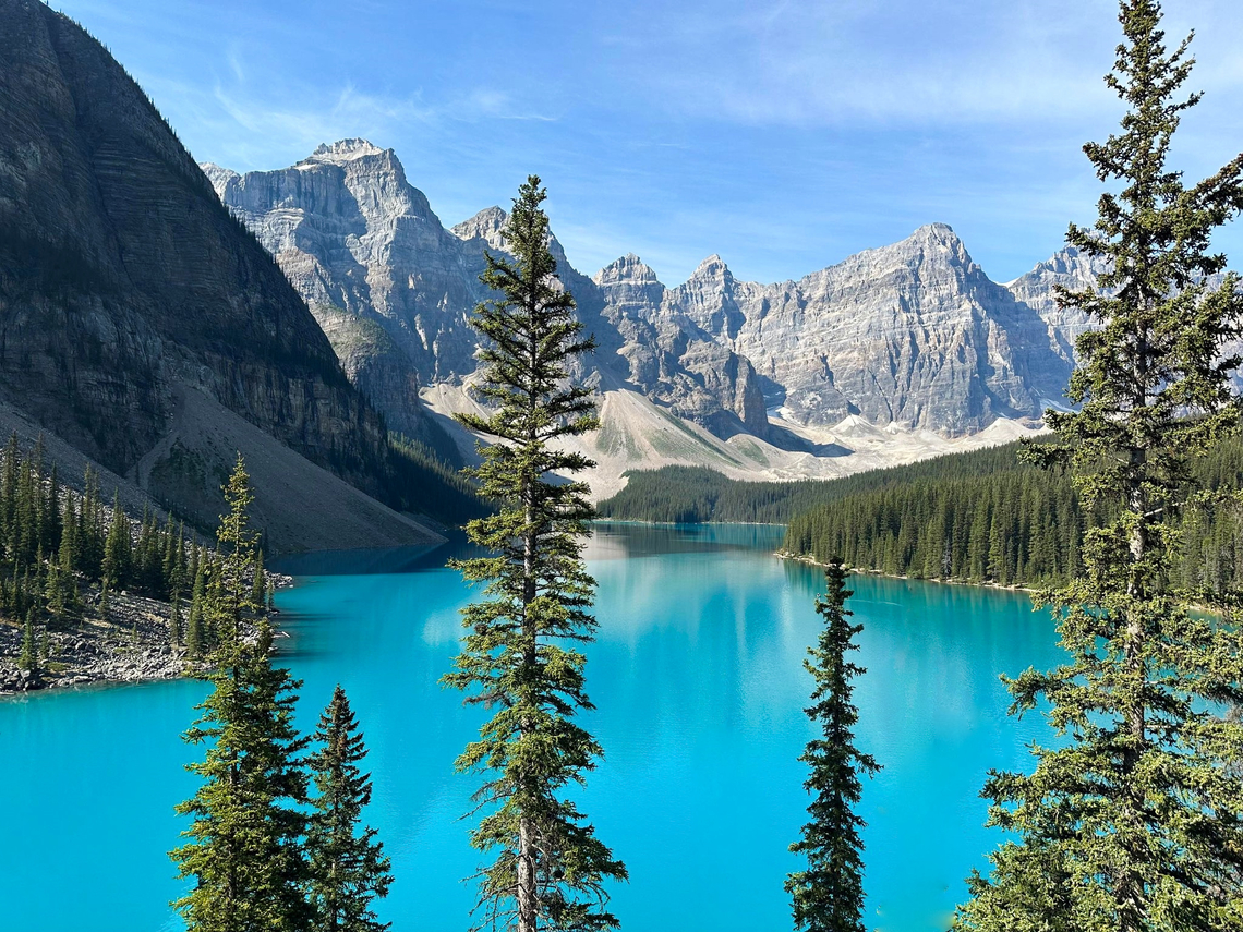 Moraine Lake, Alberta, Canada Another insanely breathtaking location within Banff National Park. <br />
<br />
Like Lake Louise, it is glacially fed, the waters presenting an astonishing turquoise.  Alberta,Banff National Park,Canada,Canadian Rockies,Geotagged,Moraine Lake,Summer,glacial lake,landscape,turquoise lake,waterscape
