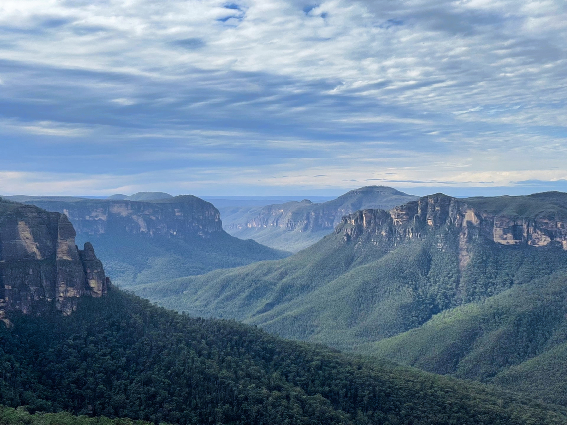 Blue Mountains: Grose Wilderness I had a week away, part of which I spent back in the Blue Mountains, around 100 km west of Sydney. <br />
<br />
A place of staggering beauty and wonder. Such peace, solace and joy when there. The silence, the quiet. The deep love, appreciation and immersion in nature. <br />
<br />
This is part of the view of the Grose Wilderness as seen from a bush track near Govetts Leap lookout.<br />
<br />
Grose Wilderness is named for Lieutenant Governor Major Francis Grose. In 1793 he sent William Paterson on an expedition to see if the river provided a navigable route through the Blue Mountains.<br />
<br />
The Blue Mountains Area is a UNESCO World Heritage site, consisting of 1 million hectares of national park and wilderness dominated by temperate eucalypt forest. The area supports an incredible range of biodiversity. <br />
<br />
There are six First Nation groups that have connection to the Country of the Area, for thousands of years tied as it is with Dreaming and rock art. These are the Darug, Gundungurra, Wiradjuri, Wanaruah, Darkinjung and Tharawal peoples. <br />
<br />
Australia,Australian landscape,Australian scenery,Blue Mountains,Eucalypt forest,Geotagged,Govetts Leap lookout,Grose Valley,Grose Wilderness,NSW,landscape,new south wales,winter