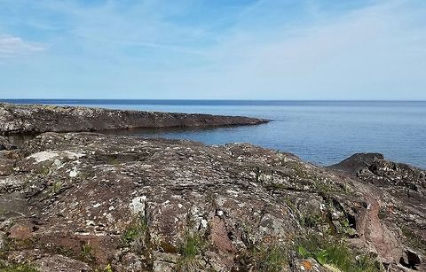 Lake Superior Shore A view of Lake Superior near Schroeder, Minnesota. Plants typical of this harsh, cold and damp habitat are Trichophorum cespitosum, Carex buxbaumii, Deschampsia cespitosa, Pinguicula vulgaris, Drosera rotundifolia, Primula mistassinica, Campanula rotundifolia, Sibbaldiopsis tridentata, Dasiphora fruticosa, and Solidago ptarmicoides. Lichens especially the crustose forms do well here also such as Xanthoria elegans, Rhizocarpon disporum, Rhizoplaca chrysoleuca, Lecidea tessellata, Lecanora (Protoparmeliopsis) muralis, Candelariella vitellina, and Lecidella effugiens. Geotagged,Lake Superior,Spring,United States,lichens,rocks,water