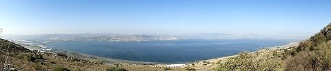 The Sea of the Galilee - Lake Kinneret As seen from Mevo-Hamma, Golan Heights. 
the city on the far side is Tiberias.  Fall,Geotagged,Israel,Kinneret,The Sea of the Galilee