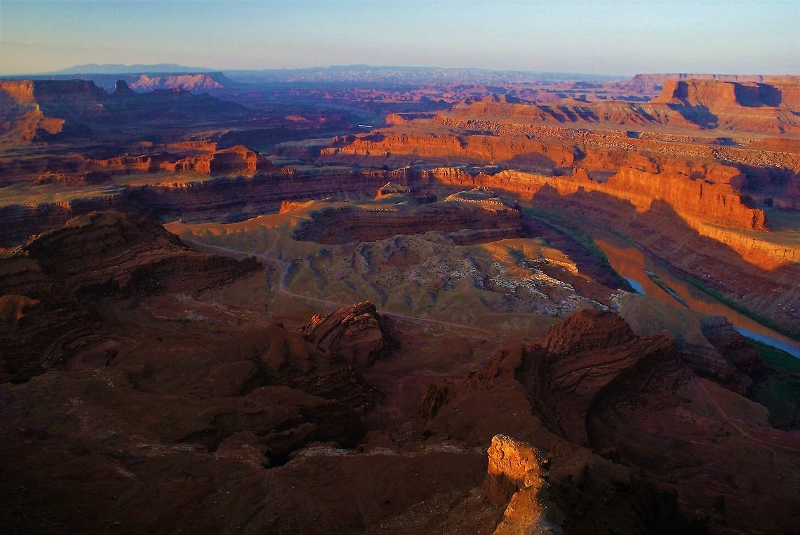 Dead Horse Point State Park, Utah - Wider View Sunrise from Dead Horse Point, overlooking the location for the ending of the film &quot;Thelma and Louise&quot;.  Looking over the Colorado River about 40 minutes from Moab. Colorado River,Dead Horse Point,Utah