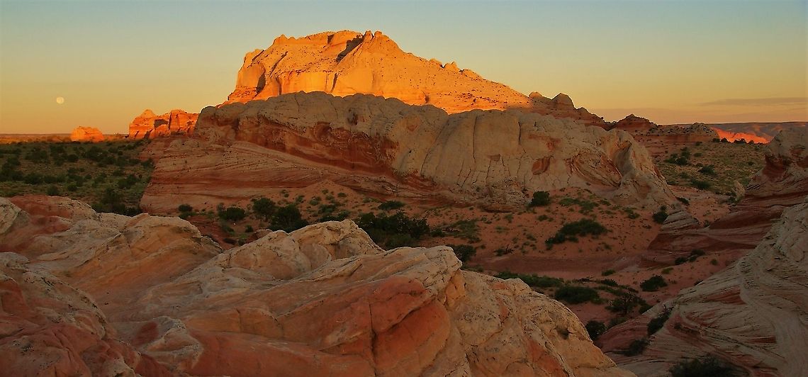 White Pocket, Vermilion Cliffs - Sunrise With the full moon setting here against the sunrise, this was amazing! Arizona,Fullmoon,Pink Sunrise,Vermilion Cliffs,White Pocket