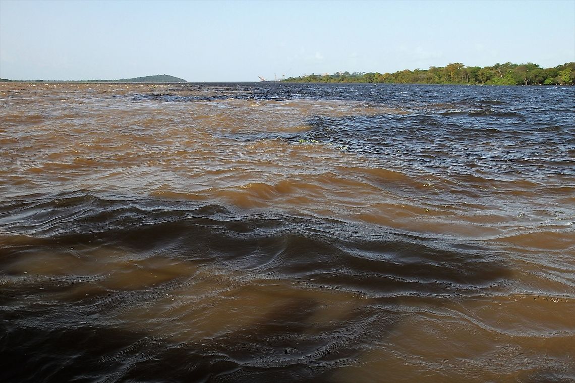 Confluence of Rio Caroni & Rio Orinoco The tannin waters of the Rio Caroni meet the silt laden Orinoco at Ciudad Guyana - the top 2 most important rivers in Venezuela.  A mini version of the confluence of the Rio Negro &amp; Amazon at Manaus Ciudad Guyana,Rio Caroni,Rio Orinoco