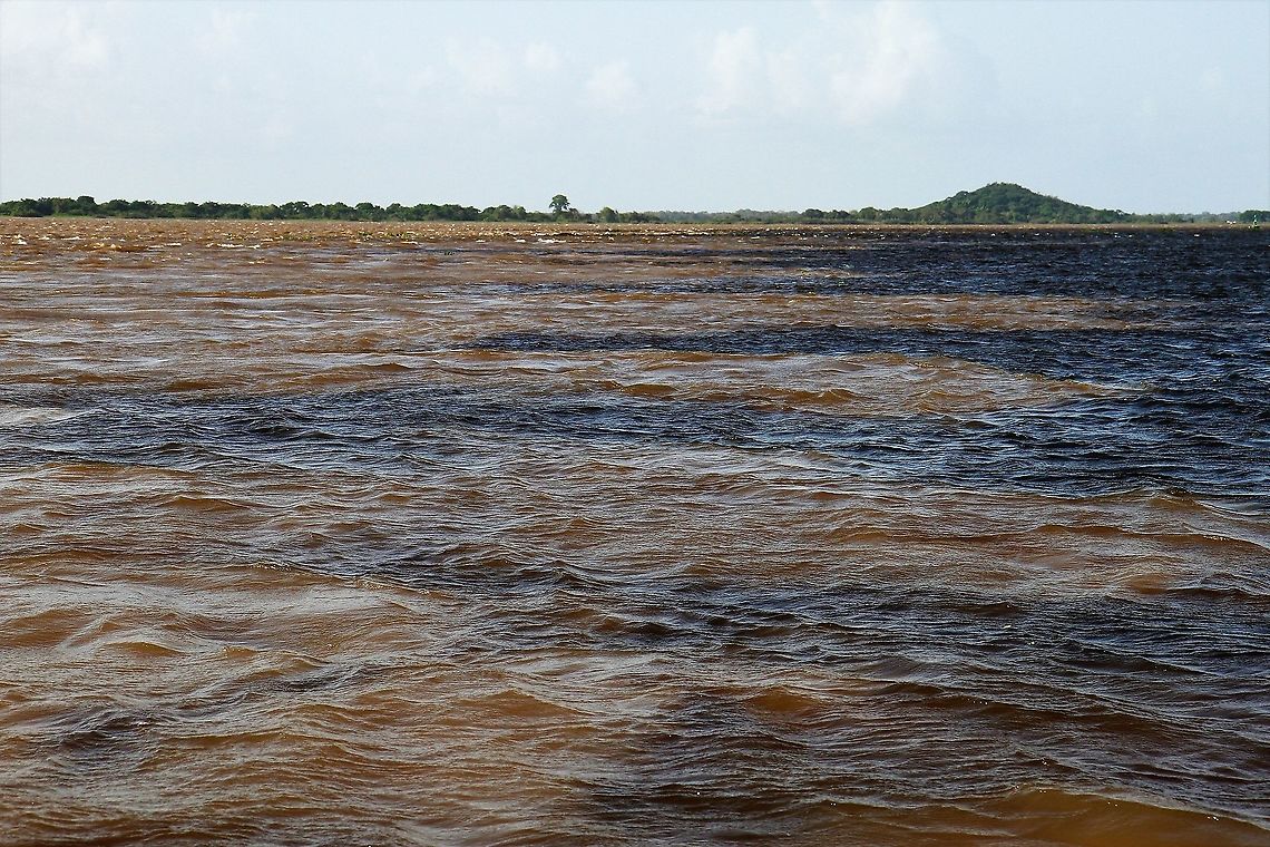 Confluence of Rio Caroni and Orinoco The tannin waters of the Rio Caroni meet the silt laden Orinoco at Ciudad Guyana - the top 2 most important rivers in Venezuela.  A mini version of the confluence of the Rio Negro &amp; Amazon at Manaus Ciudad Guyana,Rio Caroni,Rio Orinoco