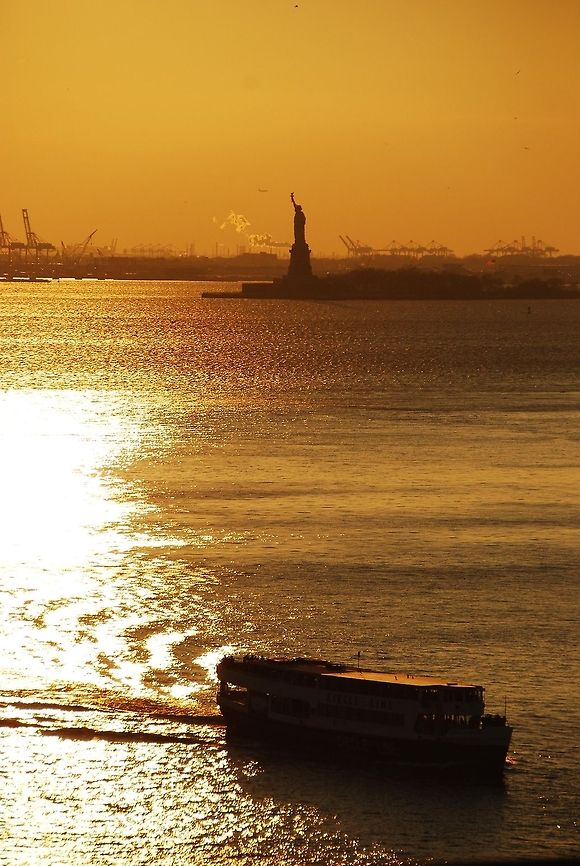 Sunset at statue of liberty  Geotagged,United States,boat,sunset