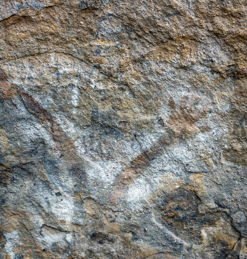 Aboriginal Rock Art-Blackfellows Hand Cave In this cave painting you can notice an arm as well as a weapon. Australia,Geotagged,Summer
