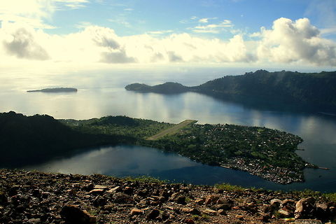 Banda Island The view from the top of the (live) volcano Gunung Api accroos the bay.  That was one long slog...but worth it for this view. Banda is one of the Moluccu Islands in Eastern Indonesia Geotagged,Indonesia,indonesia,indonesia 2,maluccu,volcano