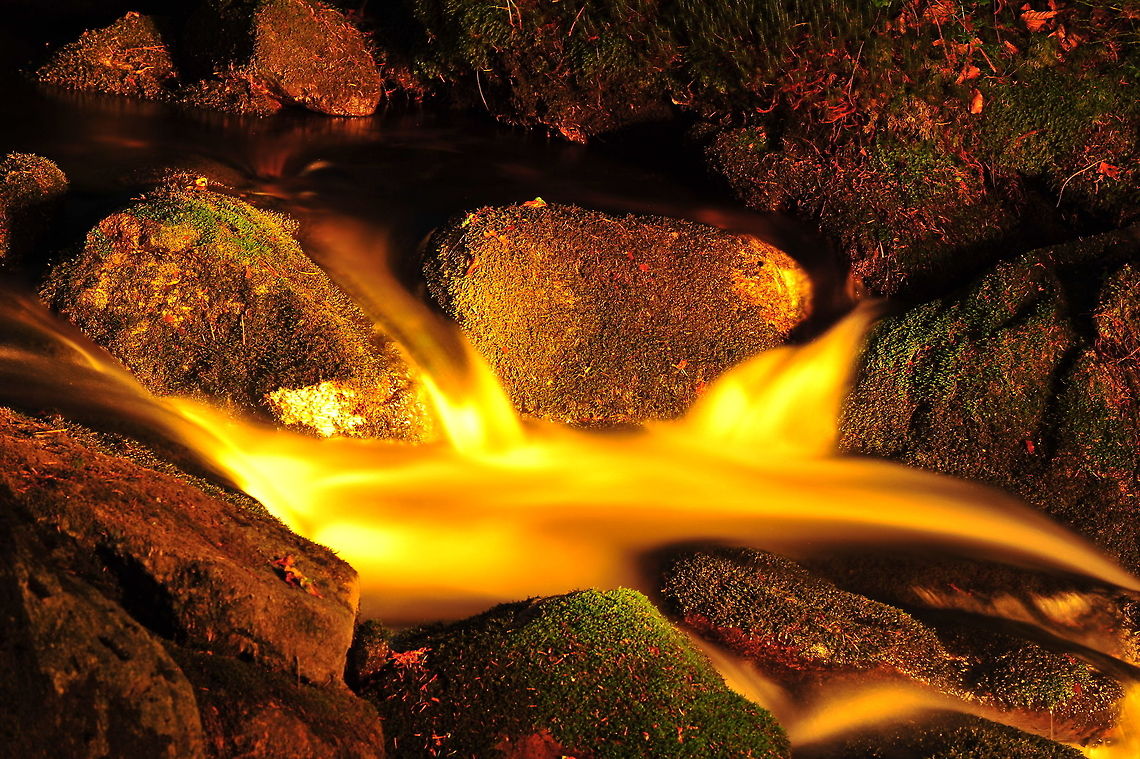 Evening shoot Germany Gold-coloured water streams across lava-like stones in Germany. Germany,Water