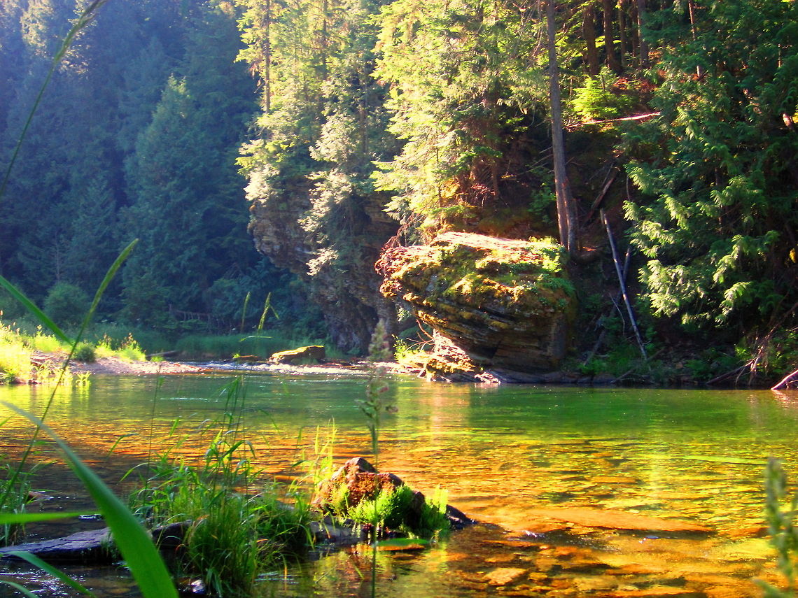 Sunlight Over Green Water The sun illuminates a deep pool on a crystal clear river in northern Idaho. Captured along the Little North Fork of the Coeur d&#039;Alene River, Idaho. Geotagged,Idaho,River,United States,scenery