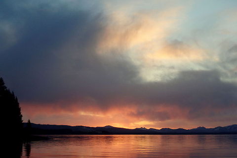 Yellowstone Lake Sunrise Early morning sunrise over the Absaroka Mountian range in Yellowstone National Park. Sunrise,Yellowstone National Park