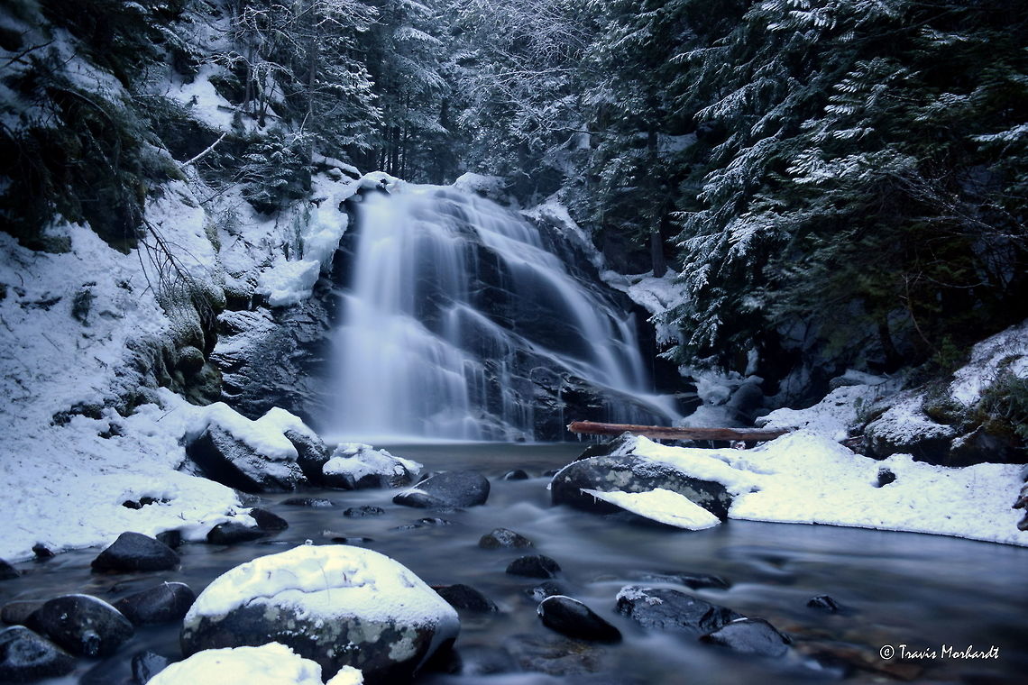Upper Snow Creek Falls ll A winter capture of a local waterfall. Not the best snow conditions, but we haven&#039;t gotten any good fresh snow for some time and I couldn&#039;t wait to go up there any longer. Hopefully we&#039;ll get some pretty fresh snow soon and I will go back! Captured in north Idaho&#039;s Selkirk Mountains. Geotagged,Idaho,Landscapes,United States,Winter,waterfall