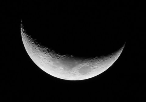 Cresent Moon - Monochrome Taken from my rooftop on 5th Jan 2014. Geotagged,India,Moon