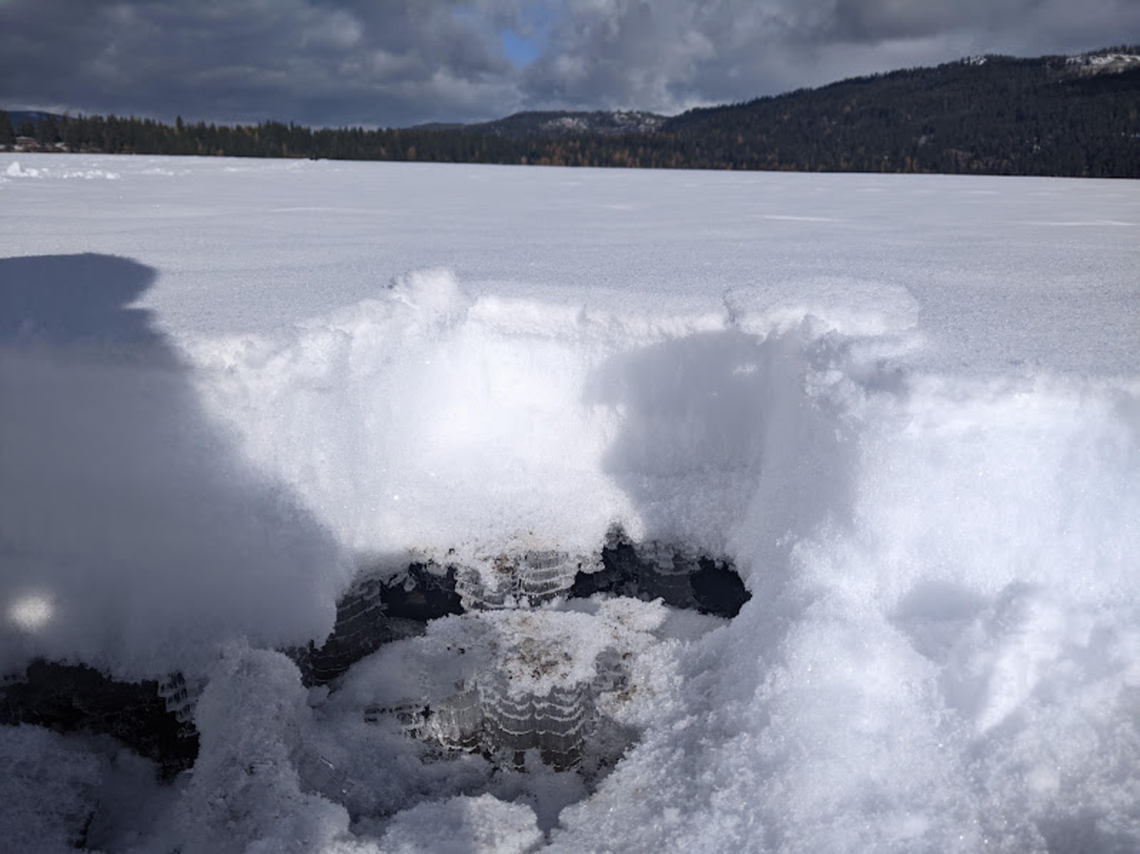 needle ice Needle ice had formed under the snow.  The ice had formed in the mud flats at the edge of a reservoir.  There had been a couple weeks of nighttime temperature around zero degrees.   needle ice