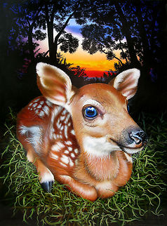 Baby Deer painting 30 x 40, Inks on canvas, 2007 Deer,Fawn,Geotagged,North America,United States,art