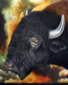Bison painting 24 x 30, inks on wood board, 2011 American Bison,American bison,Bison,Bison bison,North America,art