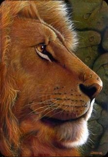 Lion painting inks on wood board, 2003 Africa,Big Cats,Mammalia,art,lion