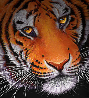 Tiger Classic painting 24' x 24', inks on wood board, 2003 Mammalia,Panthera tigris,Tiger,art