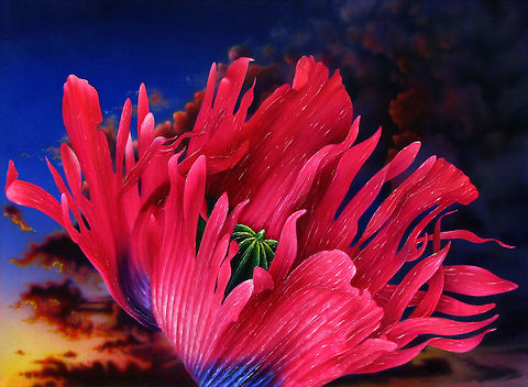 Poppy flower painting Poppy flower ink painting, 24x30 inks on canvas Flowers,Opium Poppy,Papaver rhoeas,Papaver somniferum,Poppy,art