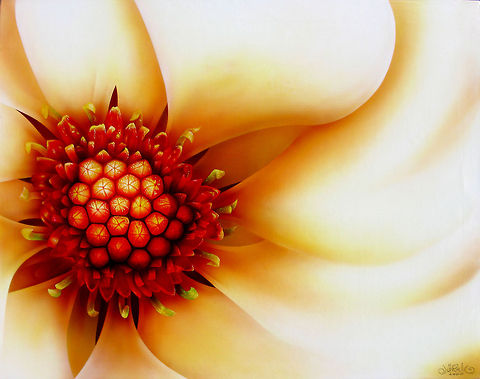 Silk flower painting Highly detailed and artistic painting of a silk flower closeup, 24x30 inks on canvas Flowers,art