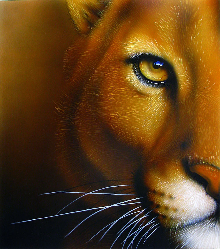Mountain Lion Painting A mysterious, yet photo realistic ink painting of a cougar, or mountain lion, 12x14 Inks on illustration board, 2011 Big Cats,Cougar,Puma concolor,art