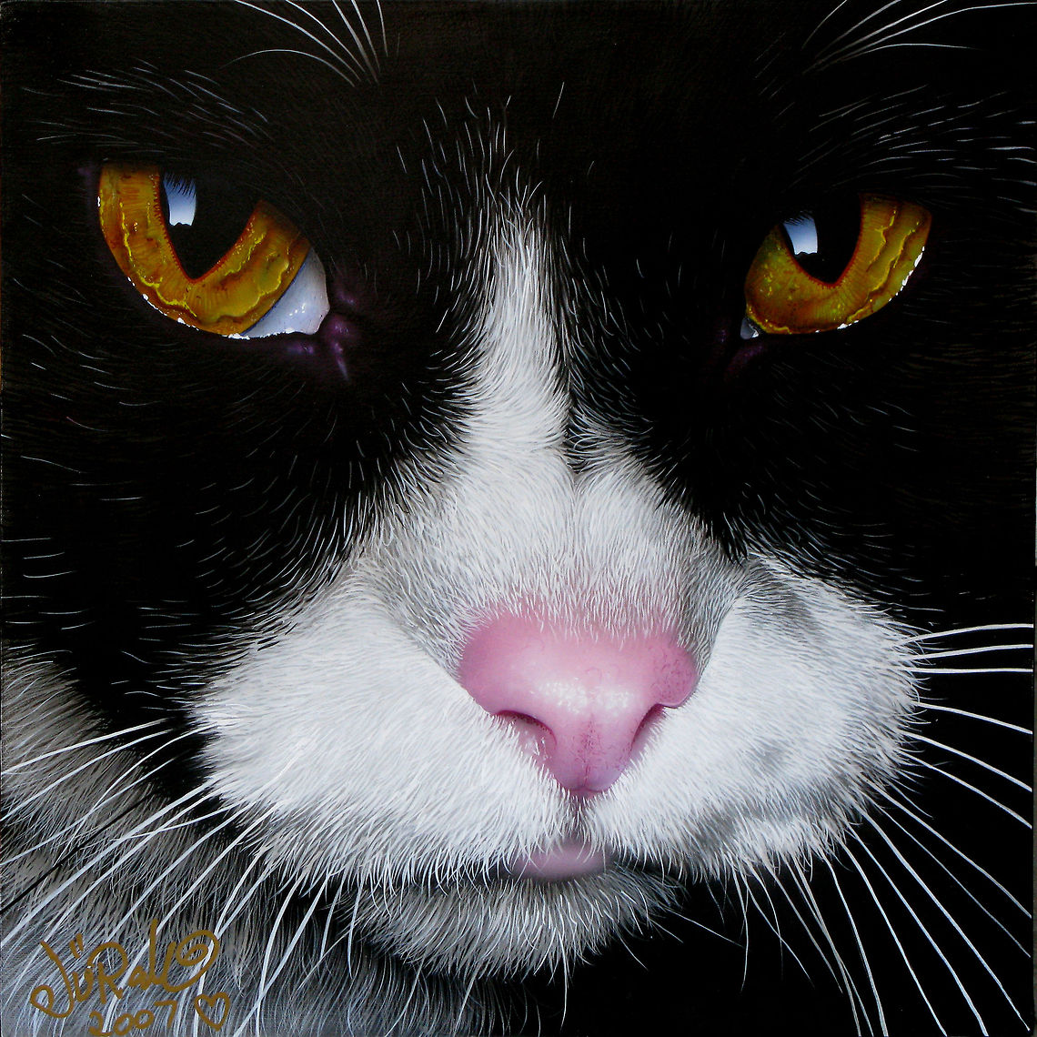 Jack cat art portrait A life-like, incredibly detailed painting of a cat, 24x24, inks on canvas, 2007<br />
Karen's favorite cat .RIP. Cats,art