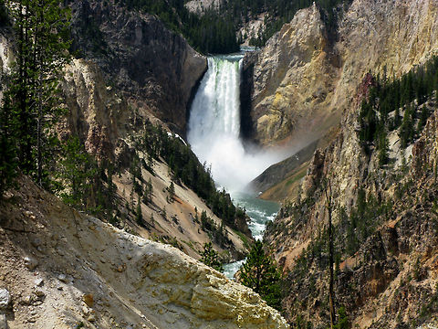 Yellowstone Lower Falls A long range shot of a waterfall at the head of a valley. Landscapes,Wyoming,Yellowstone National Park