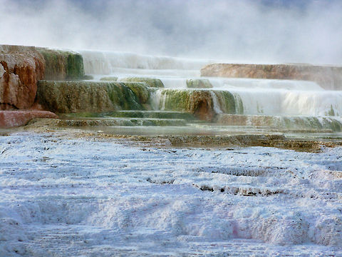 Mammoth Hot Springs 3 Showing a terrace-like formation, almost like a dried up waterfall. Landscapes,Wyoming,Yellowstone National Park