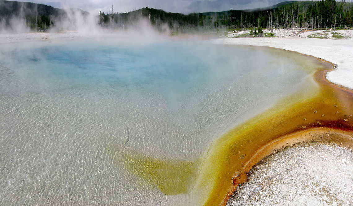 Grand Prismatic Pool A frog perspective on the Grand Prismatic Pool in Yellowstone. This entails the largest hot spring in the US. Landscapes,Wyoming,Yellowstone National Park