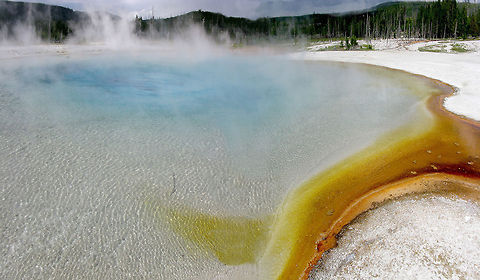 Grand Prismatic Pool A frog perspective on the Grand Prismatic Pool in Yellowstone. This entails the largest hot spring in the US. Landscapes,Wyoming,Yellowstone National Park